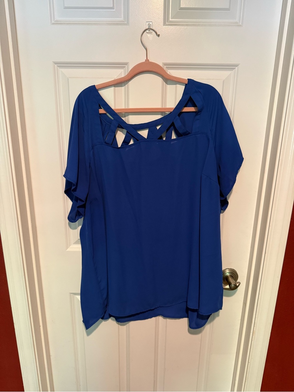 torrid Royal Blue Short Sleeve Top with Lattice Back